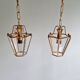 Pair of brass and bevelled glass pendant lights/lanterns, 1950-60.