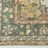 6x10 Beige & Green Geometric Pattern Anatolian Vintage Rug, 185x296 Cm