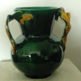 Earthenware vase with 3 handles of Vallauris oak leaves, 1950s vintage