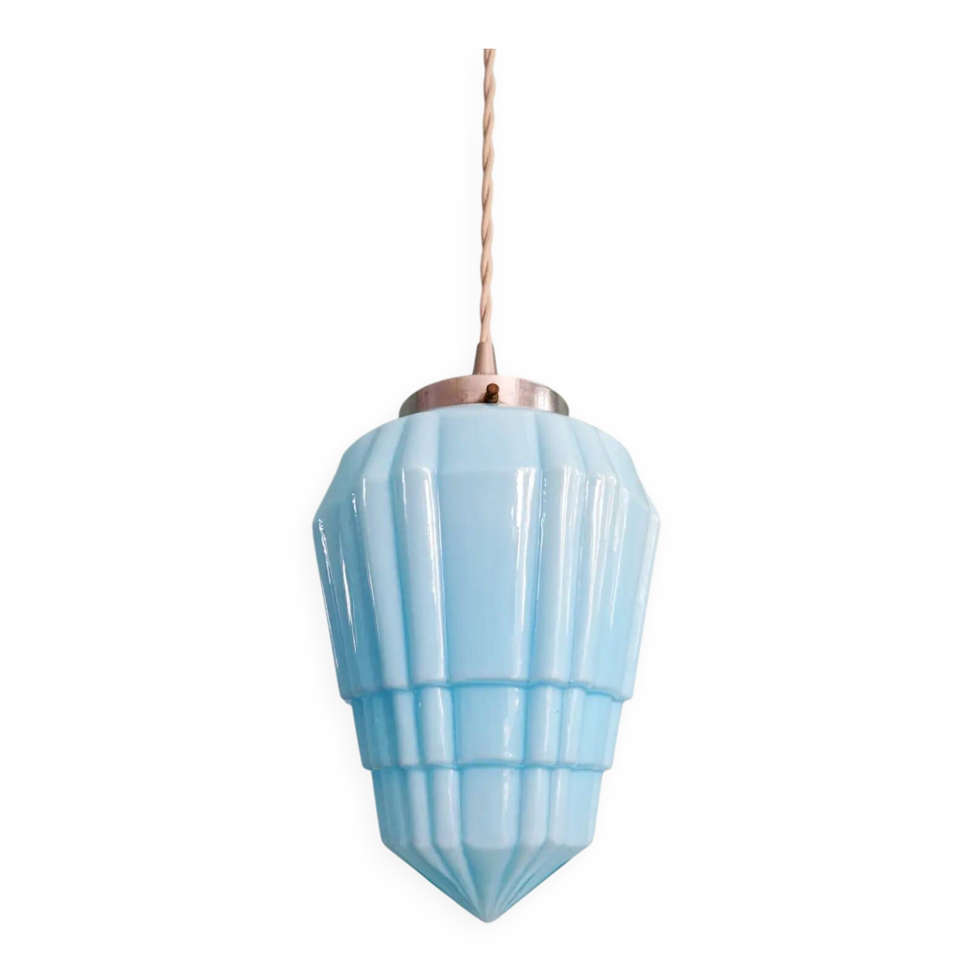 Suspension Art Déco en opaline bleue, années 1920-30