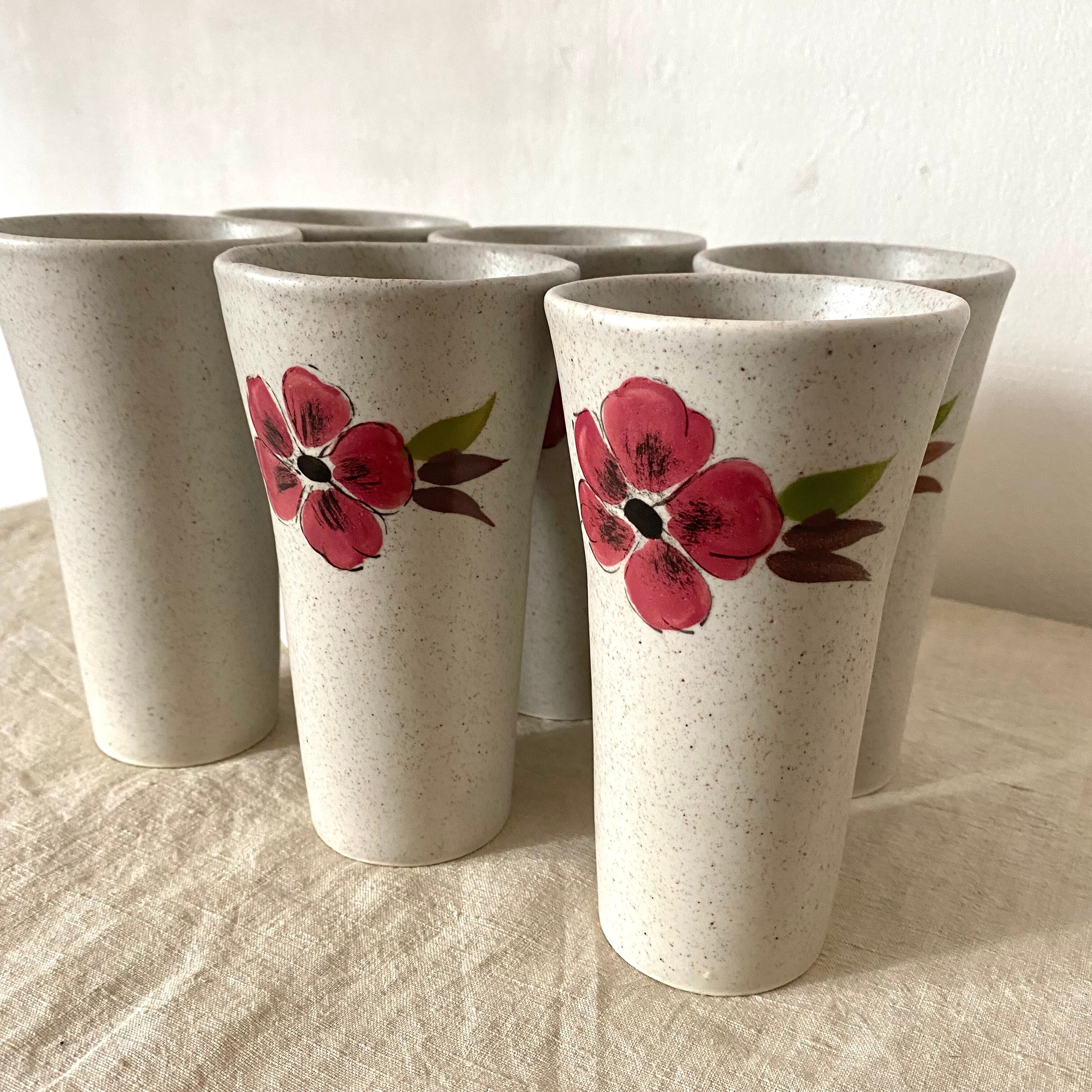 Glasses in vintage floral stoneware