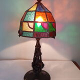 Lampe en fer forgé et vitraux par Augustin Louis Calmels, 1910