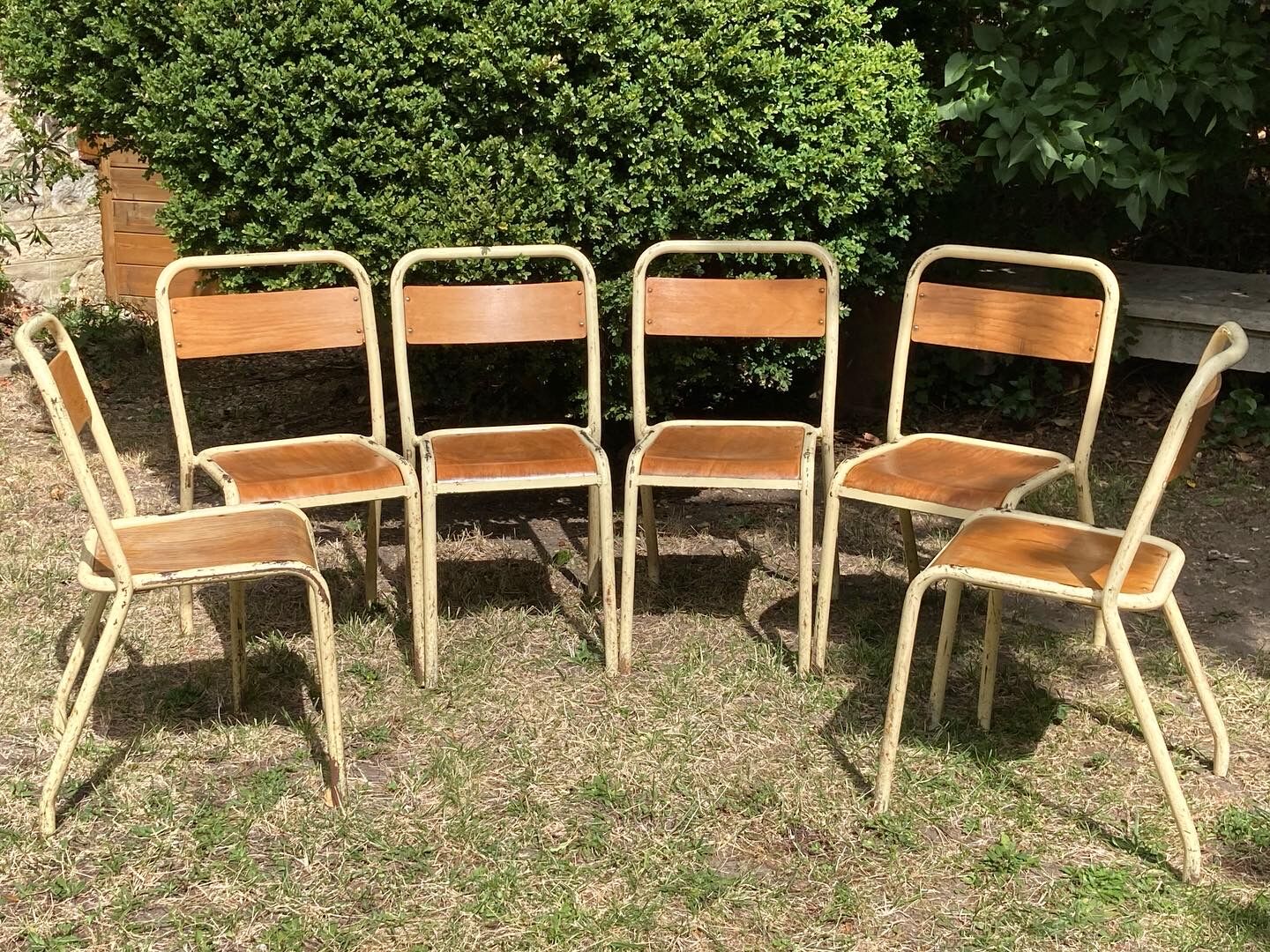 Set of 6 Chairs Tolix School Cream