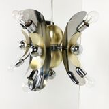 Vintage italian chrome and brass chandelier, 1970s