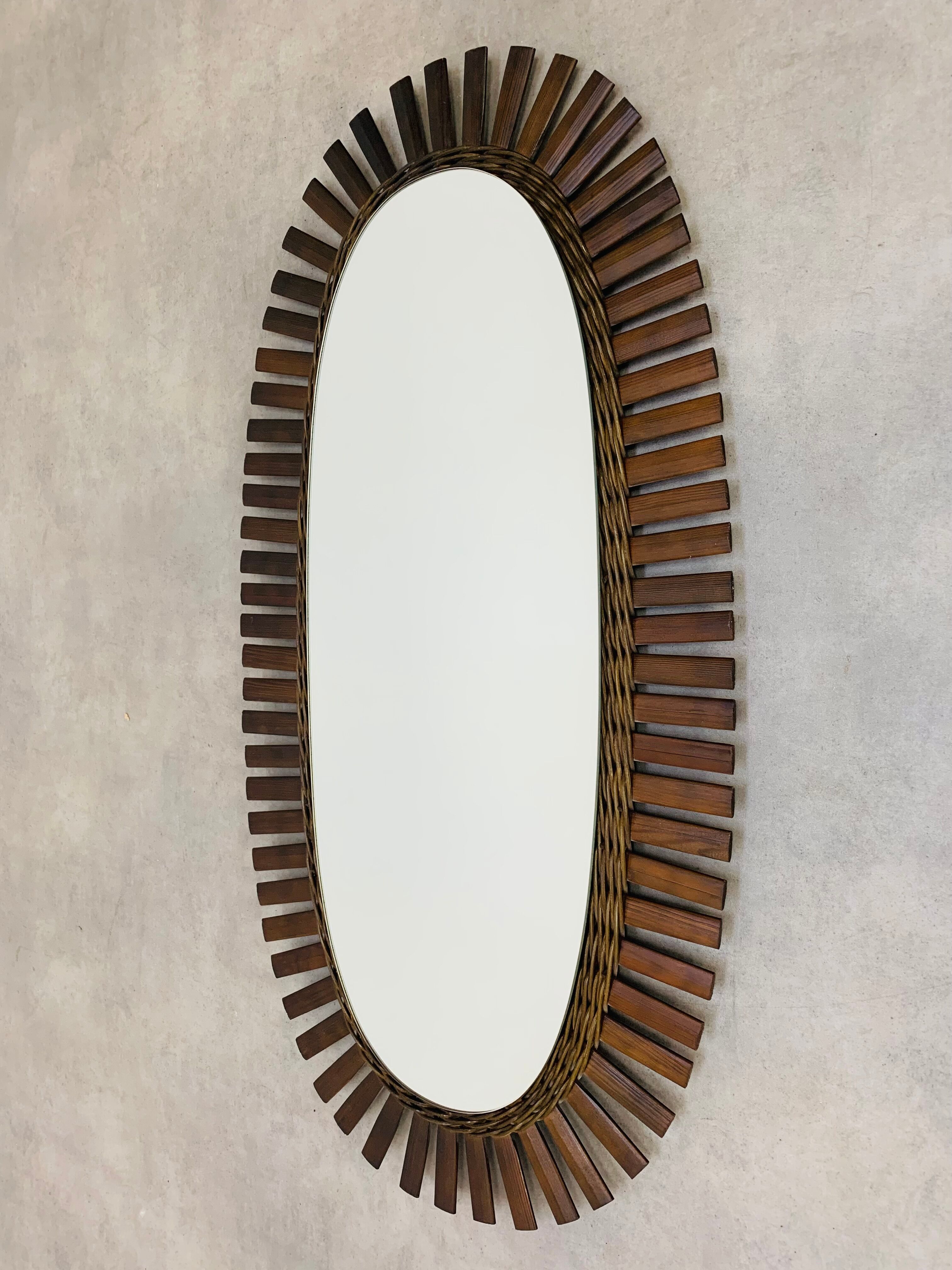 Mirror sun rattan oval 102 x 51 cm chic jungle style