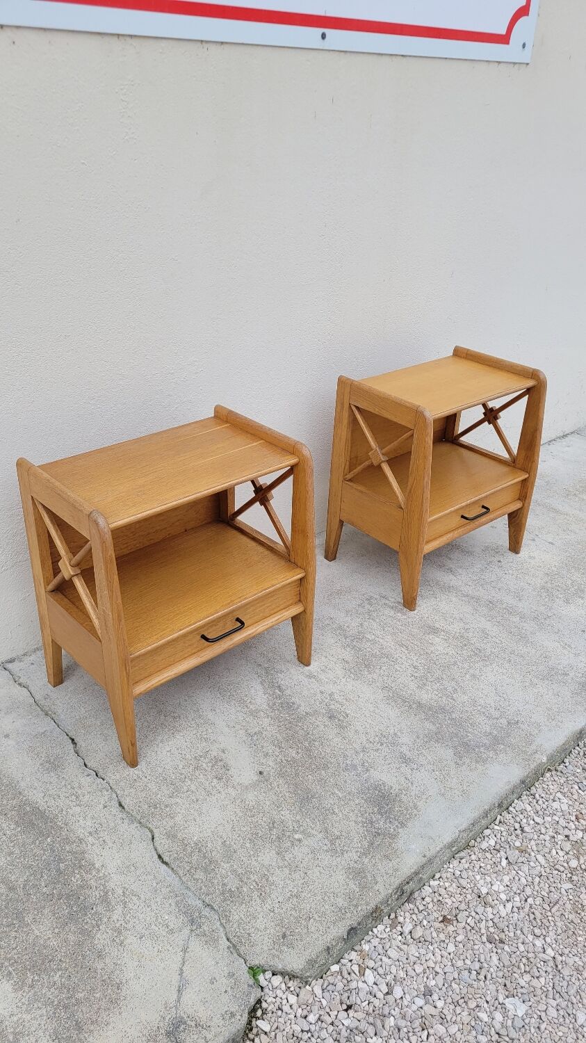 Paire de table de chevets Ateliers Saint sabin en chêne 1950