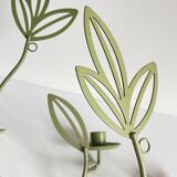 Wall Candle Holder, Green Metal Leaves