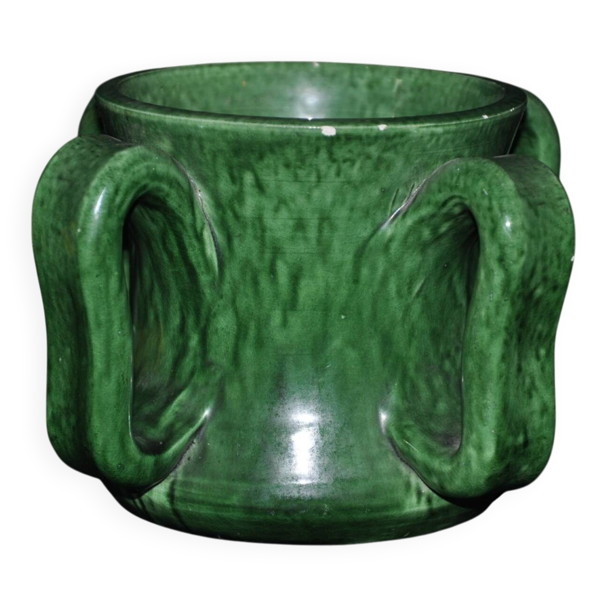 Vase en céramique verte à anses signé Atelier Madoura Vallauris