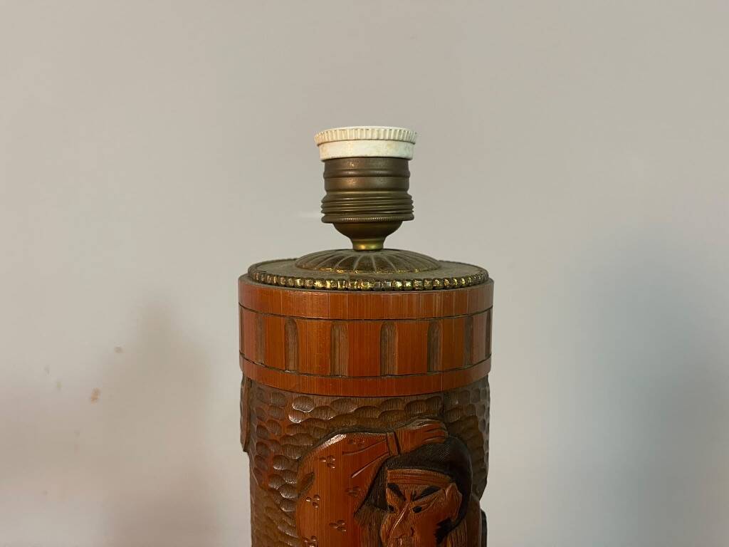 Japanese Carved Bamboo Samurai Lamp Base, Mid-20th Century. Ref.: TL2003