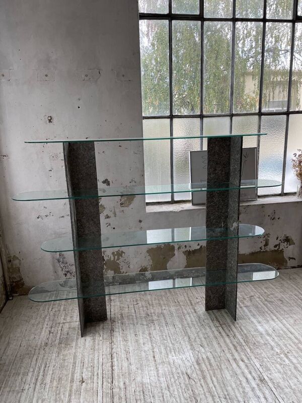 Etagère sculpture pierre et verre Roche Bobois années 70