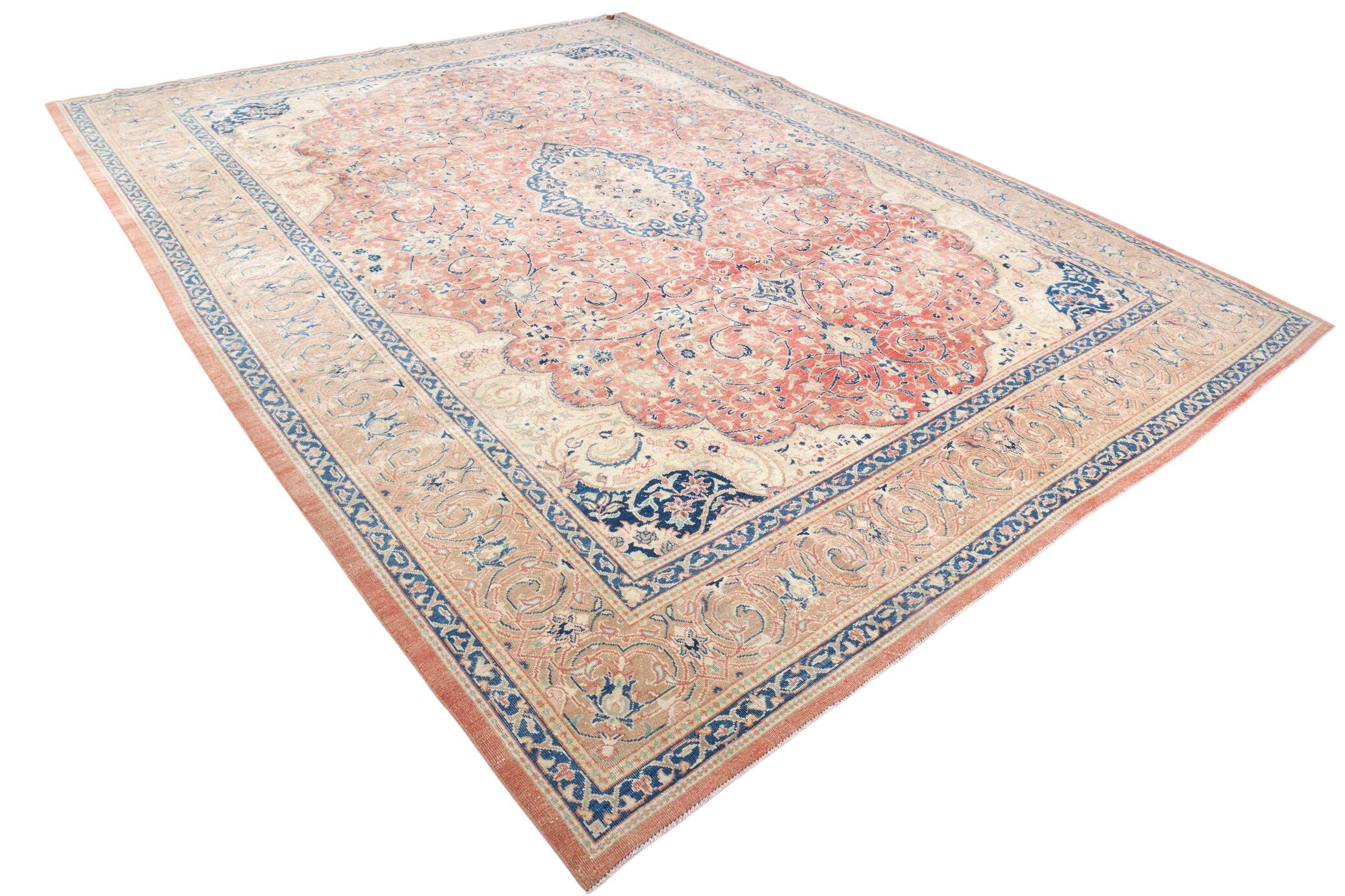 10x13 Tapis Persan Buda Ancien à Médaillon Floral Noué Main, 310x404Cm