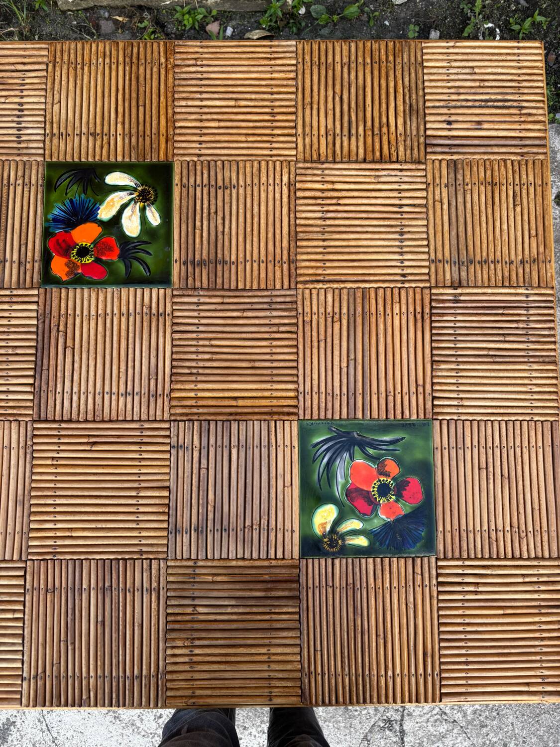 Vallauris rattan kitchen table with tiles