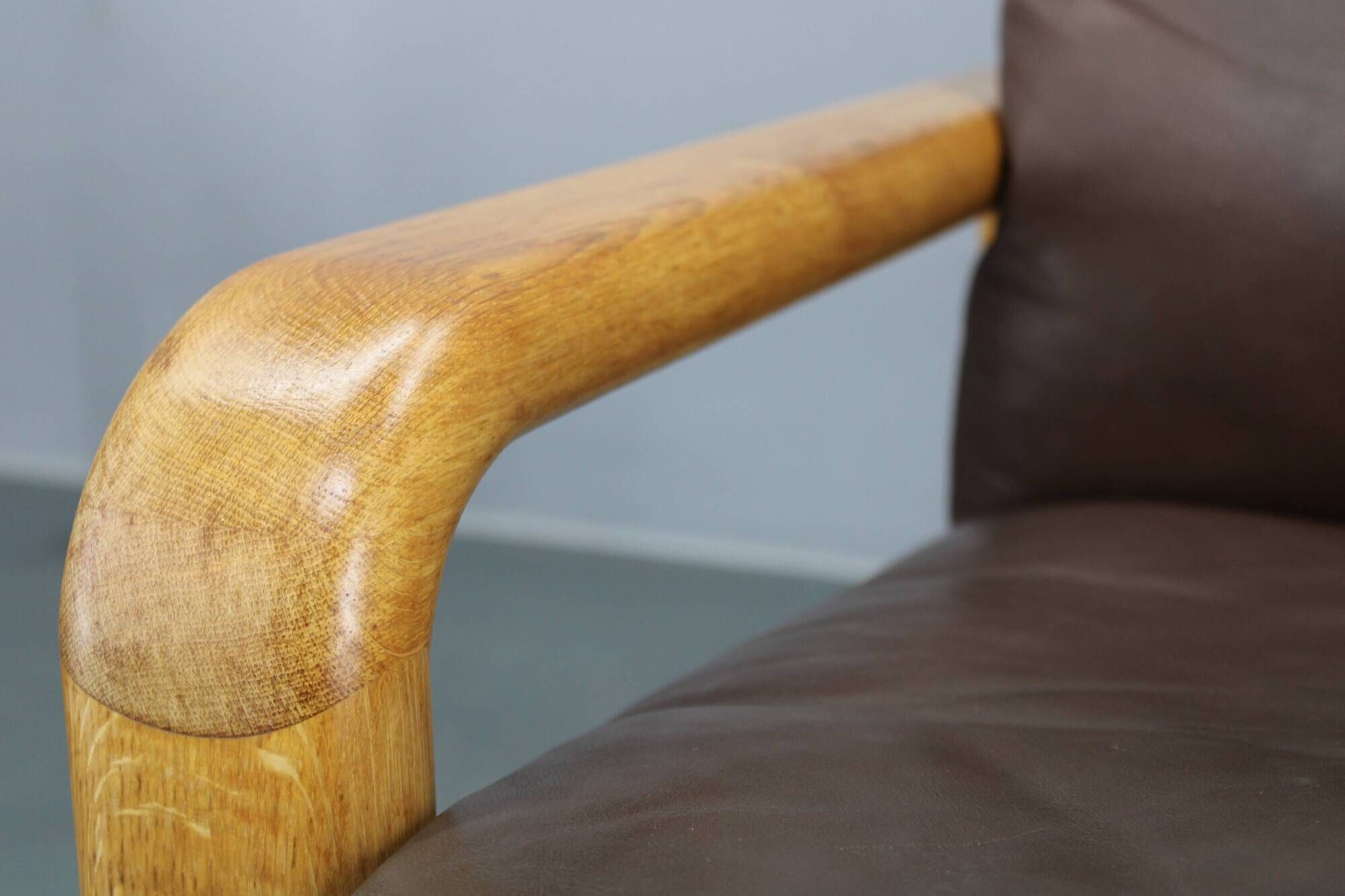 1970s L. Olsen & Søn Pair of Armchairs in Oak and Leather, Denmark