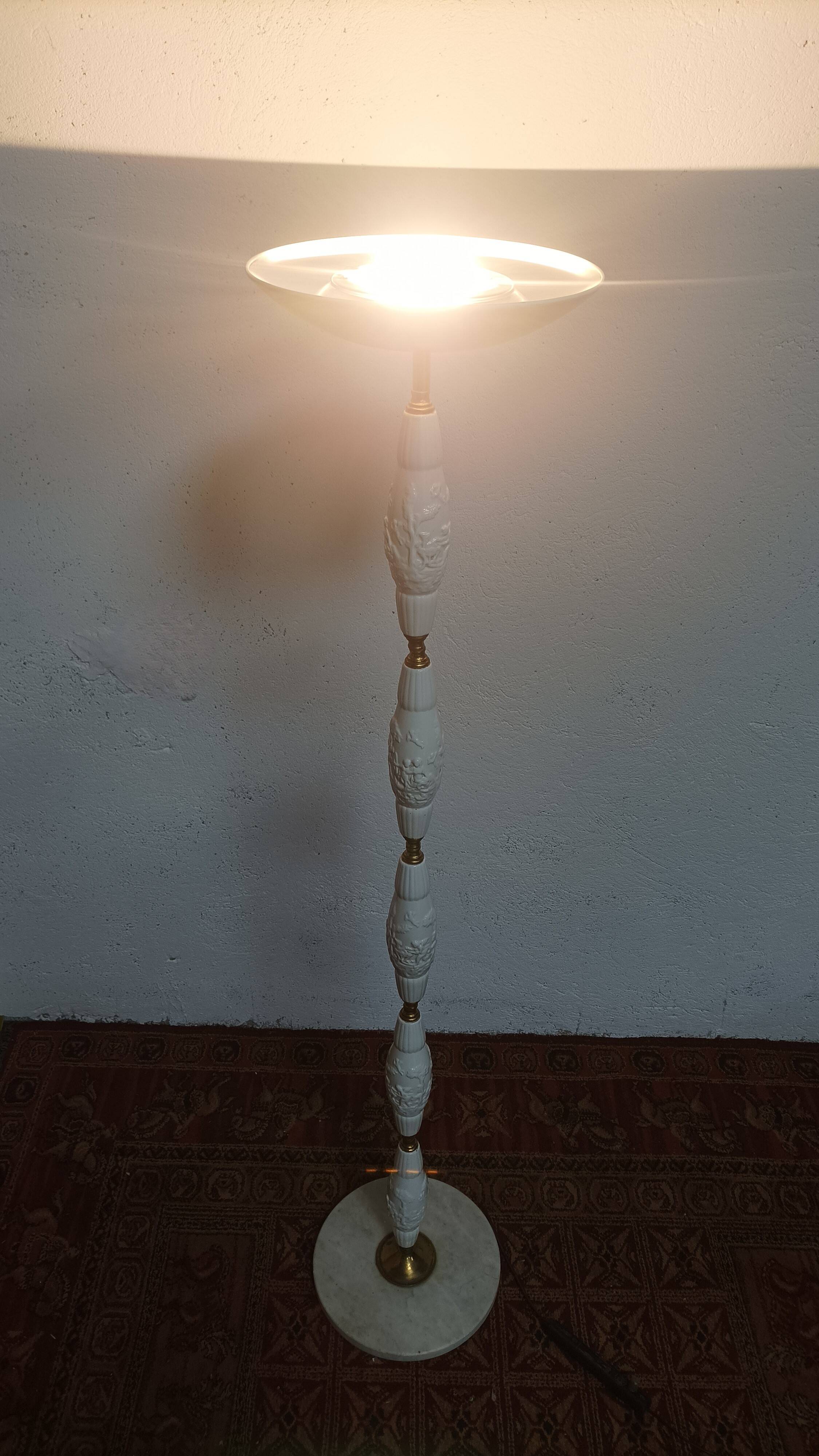 Halogen floor lamp from the 60s in marble ceramic and brass