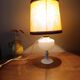 Retro white opaline table lamp, pigskin shade, 1950.