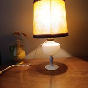 Retro white opaline table lamp, pigskin shade, 1950.