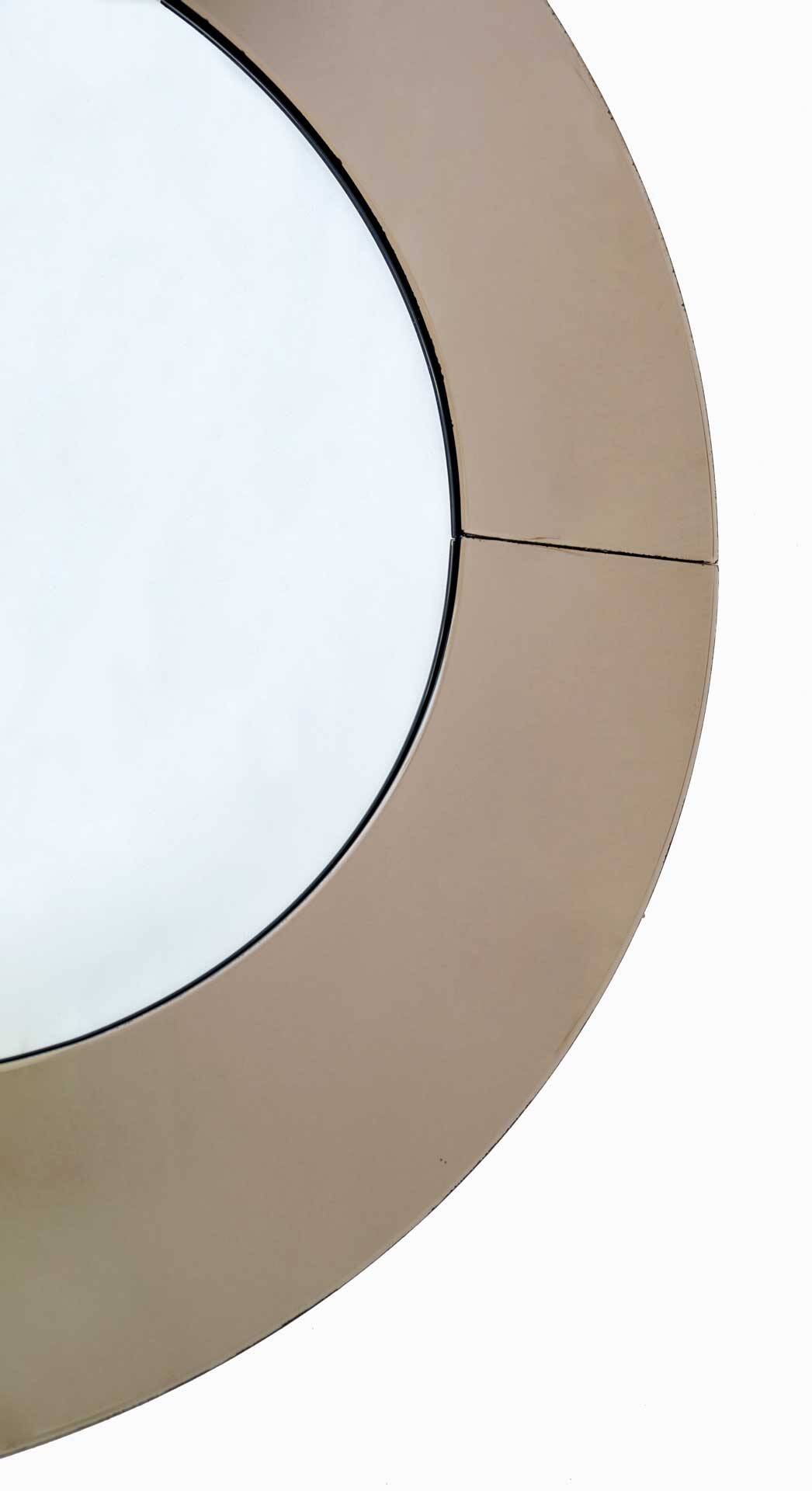 Mid-Century Modern Italian Smoked Round Large Mirror, 1970s