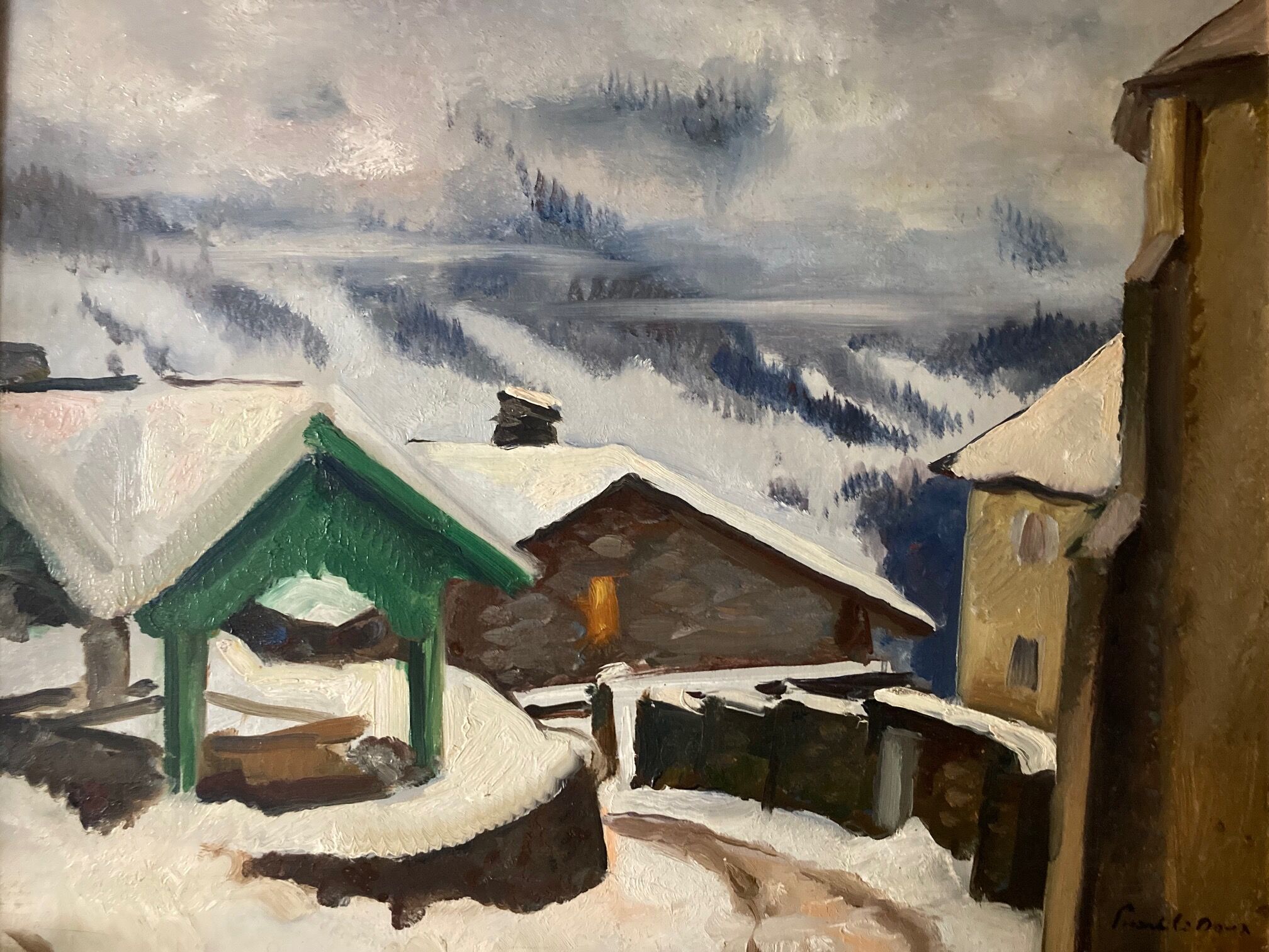Picart le doux (charles), huile sur panneau paysage de neige signé 1937