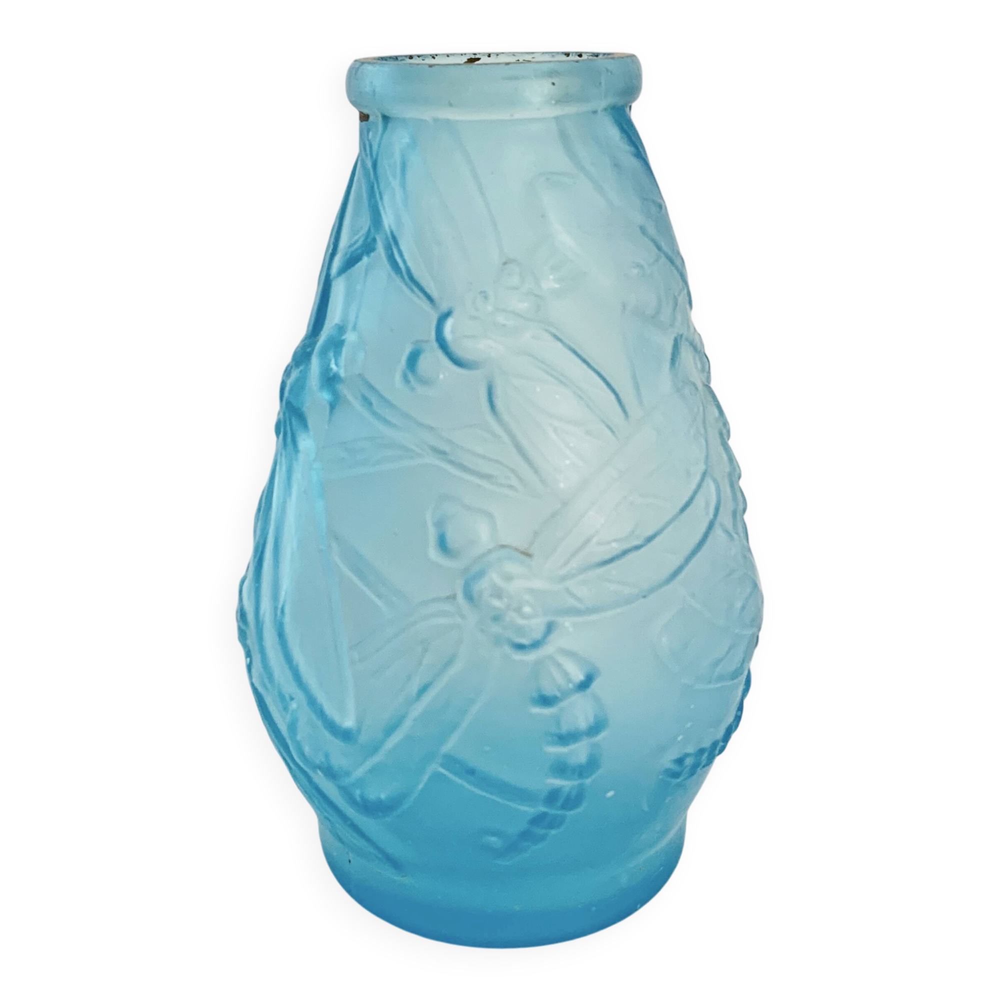Moulded pressed blue glass vase