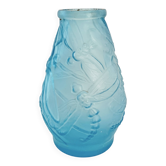 Moulded pressed blue glass vase