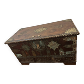 antique oriental chest made of solid wood and ironwork