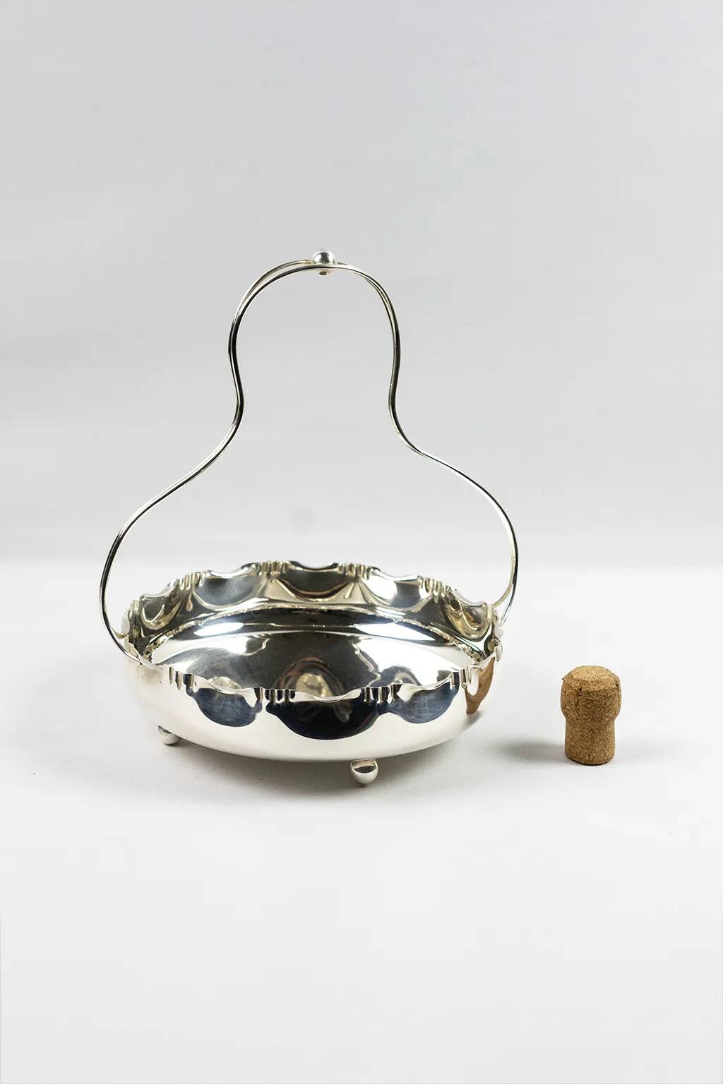 Hallmarked silver-plated metal centerpiece with handle