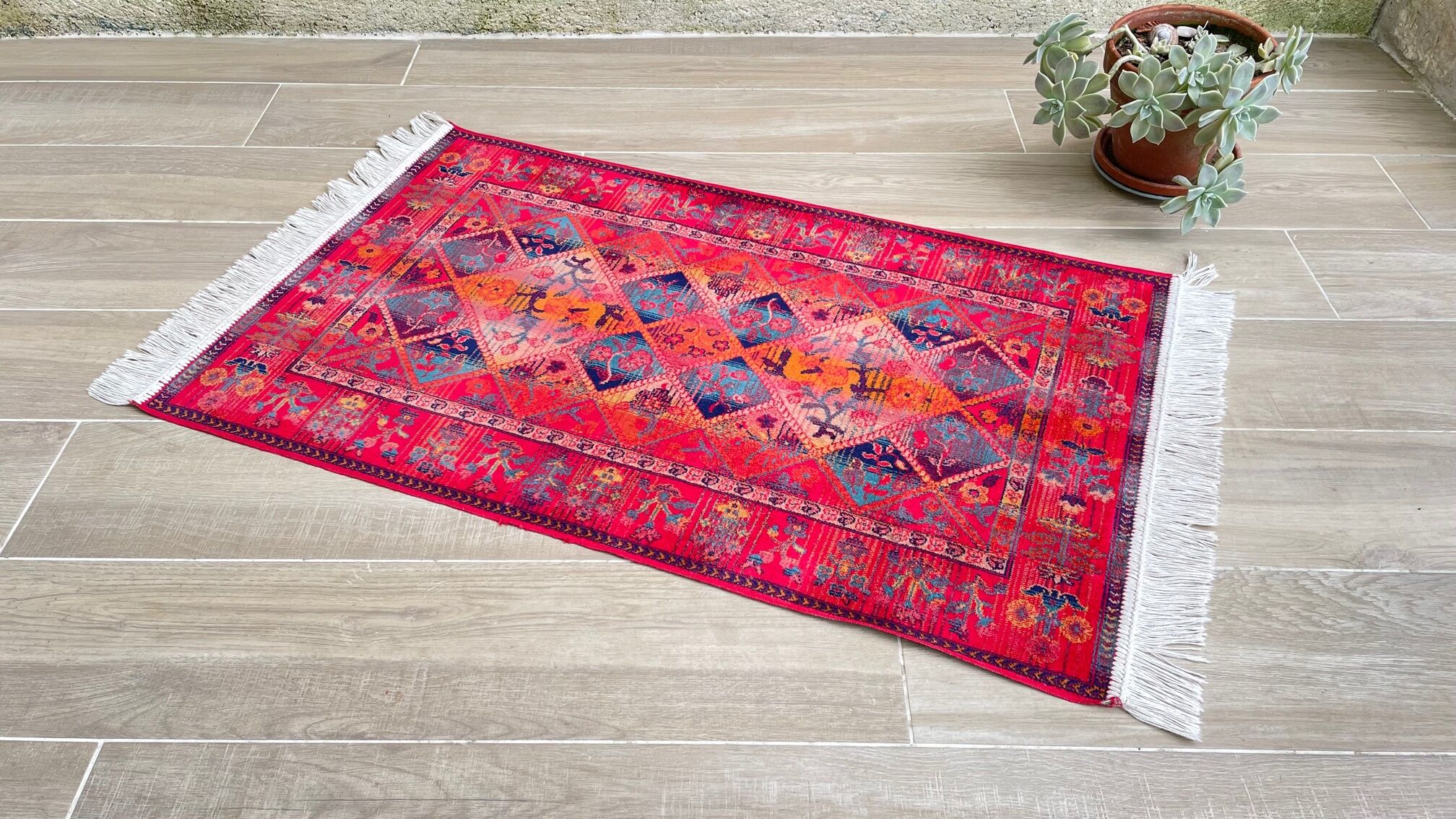 Multicolored carpet years 90/2000, 125 x 69cm