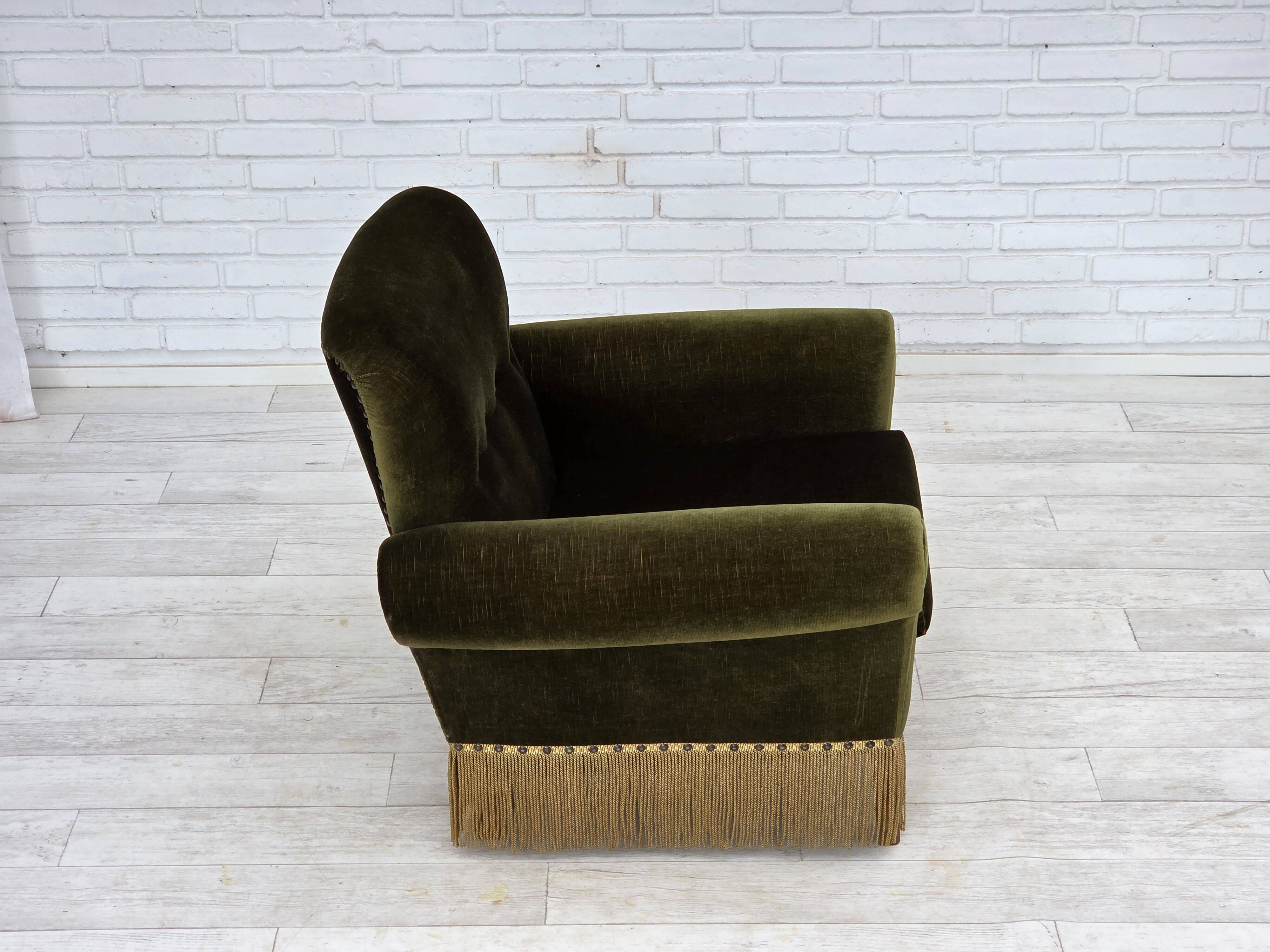 1970s, Danish lounge chair, low, furniture velour, ash wood legs.