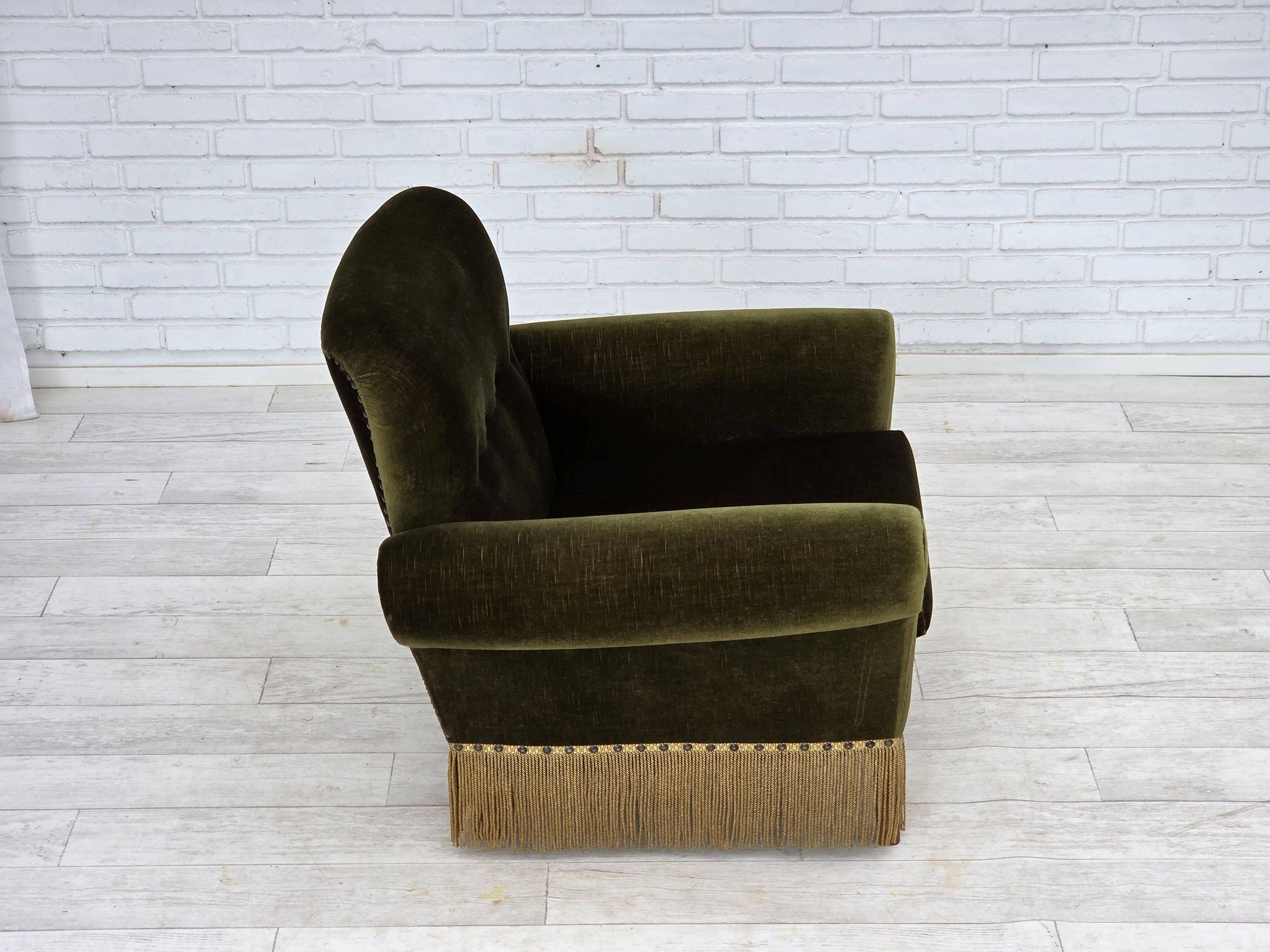 1970s, Danish lounge chair, low, furniture velour, ash wood legs.