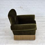 1970s, Danish lounge chair, low, furniture velour, ash wood legs.