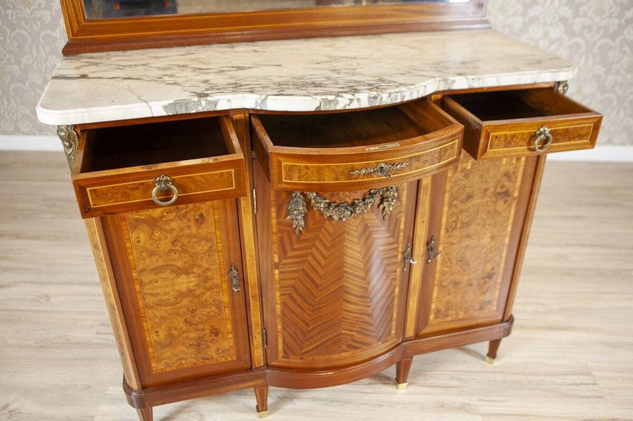 French Mahogany Buffet with Mirror, Late 19th Century