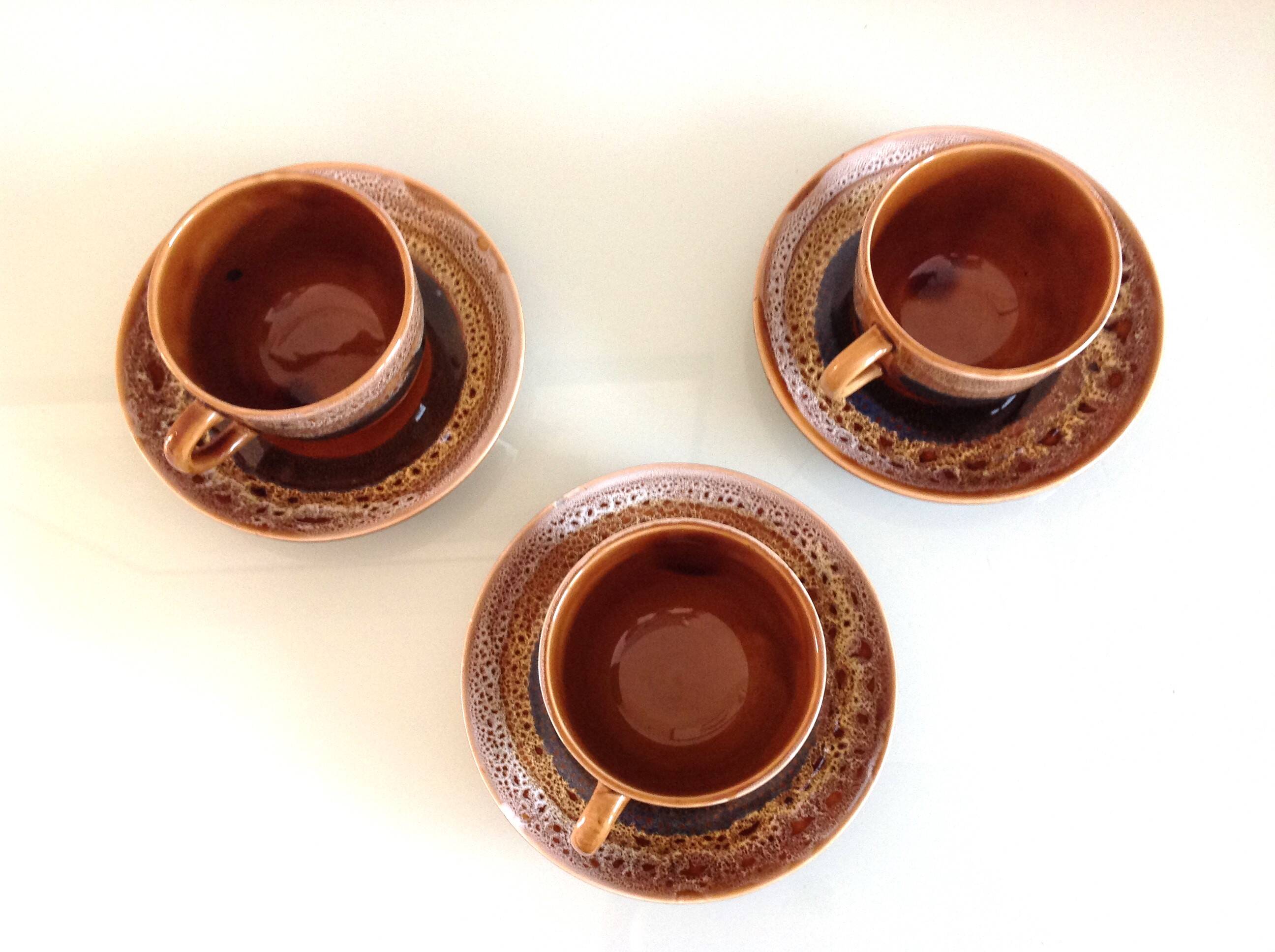 Hawaiian decor coffee service from the Sarreguemines faience factories / vintage 60s-70s