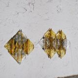 Amber glass and brass wall light by Mazzega, set of 2.