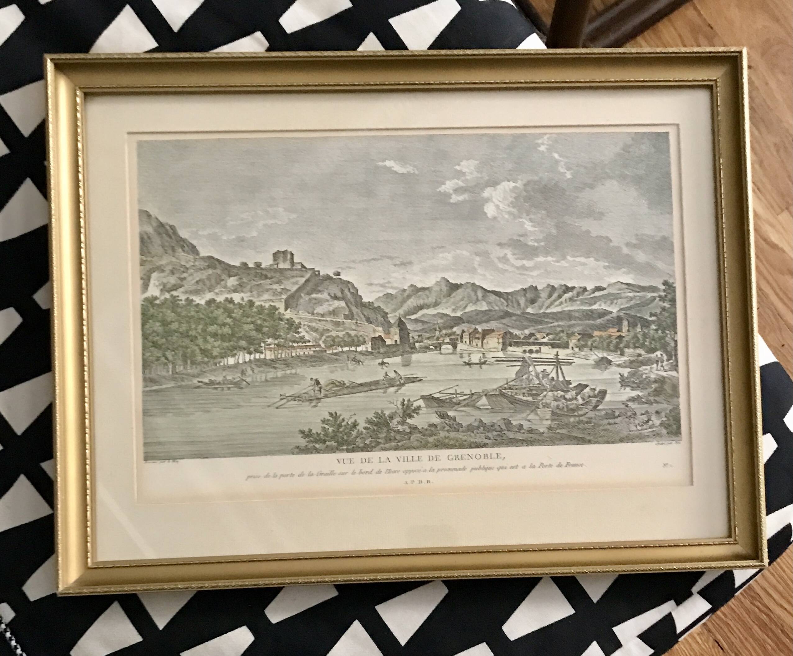 Old painting city of Grenoble APDR drawing Le May