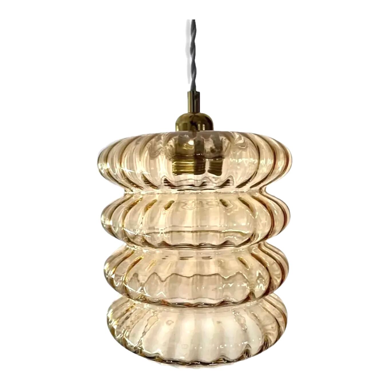 Vintage pendant lamp in electrified golden glass to nine