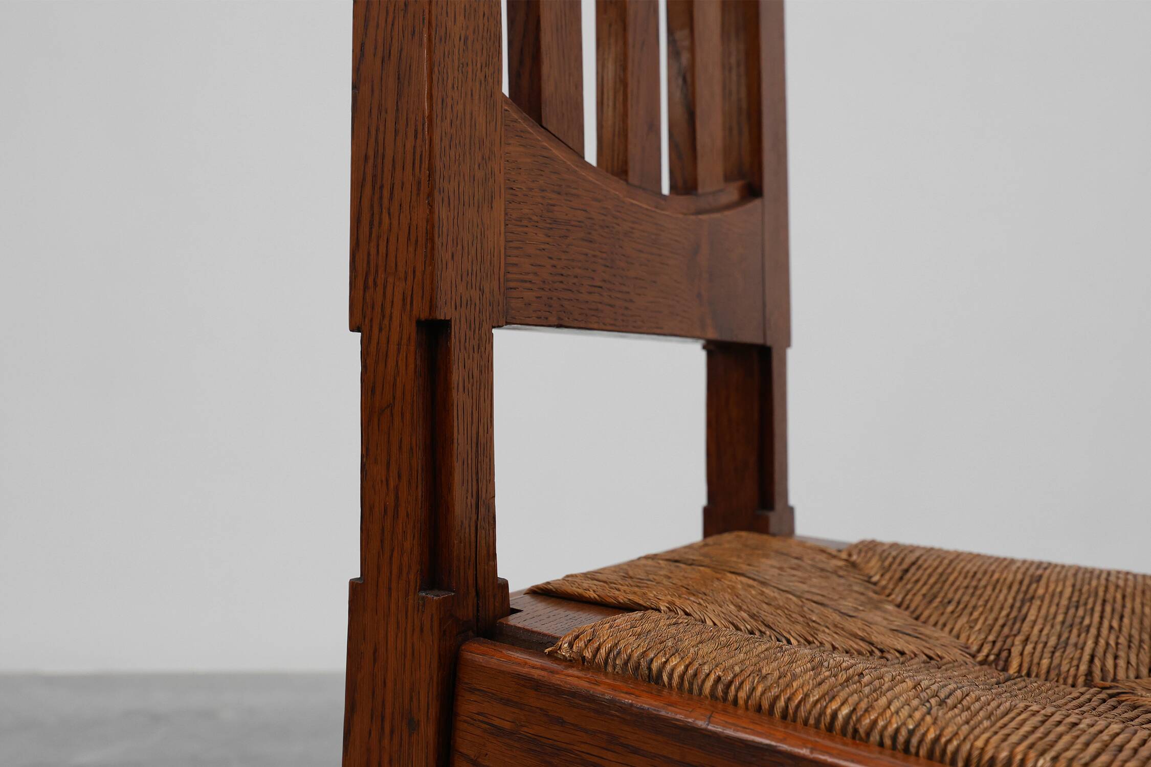 Set of 4 Early Art Deco Oak & Wicker Dining Chairs, Belgium, 1915