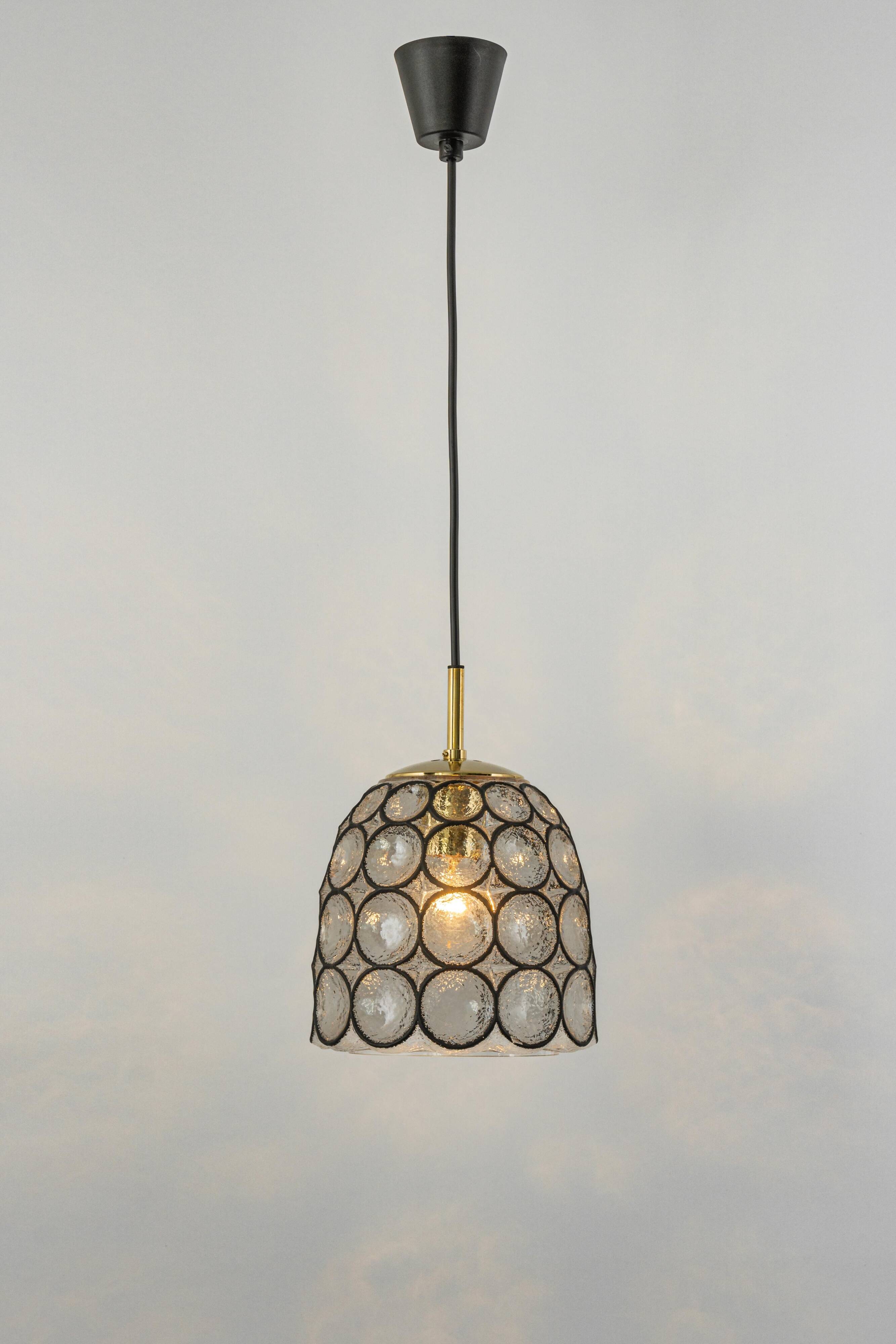Iron and clear glass pendant by limburg, germany, 1960s.