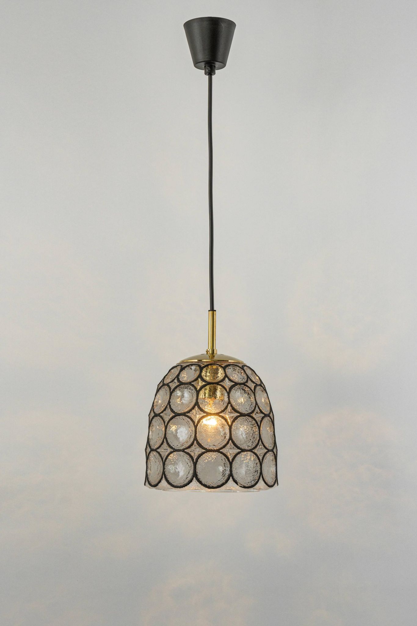 Iron and clear glass pendant by limburg, germany, 1960s.