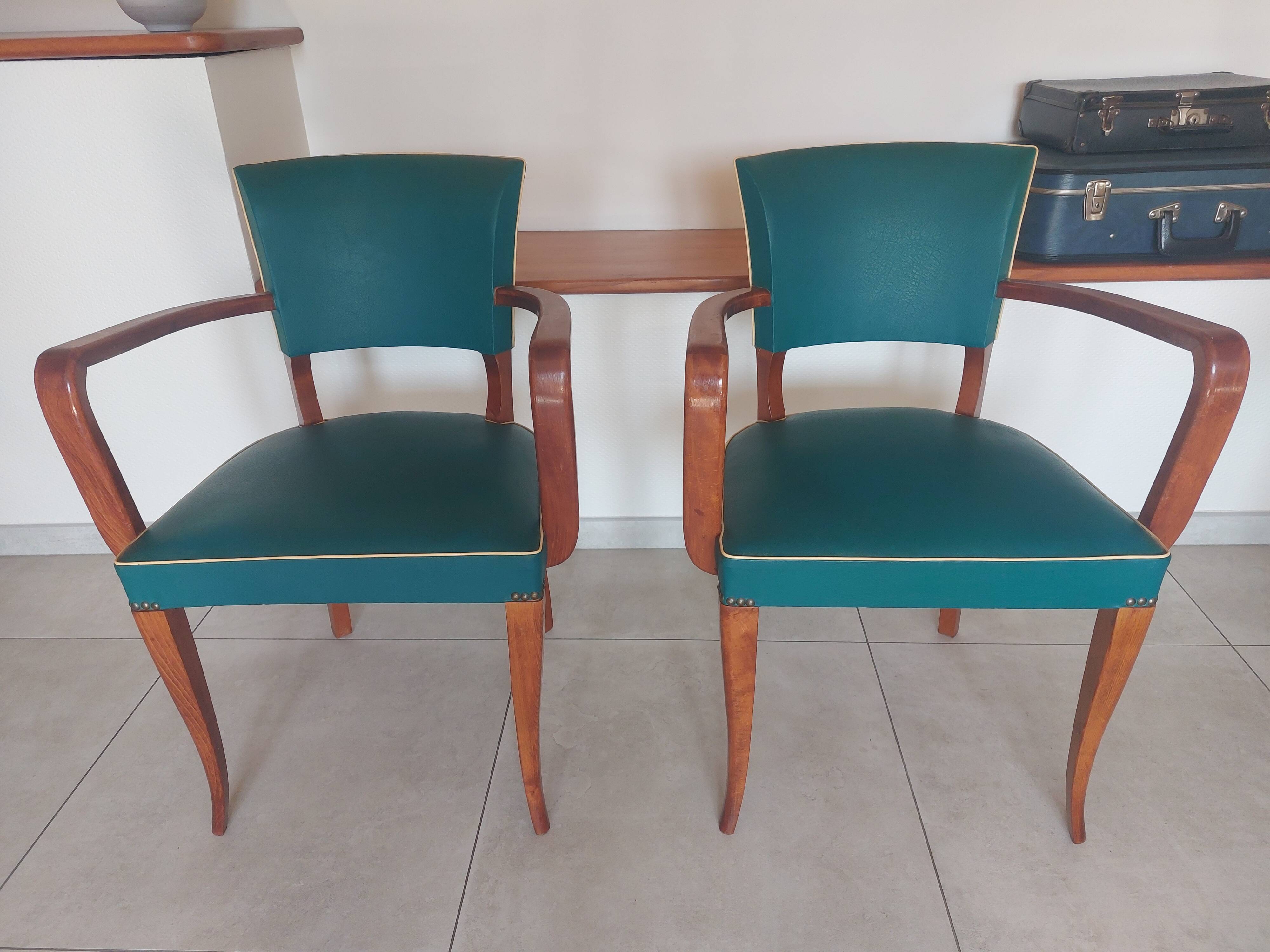 pair of green bridge armchairs