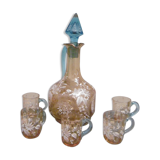 Emaille glass service a liqueur carafe and glasses
