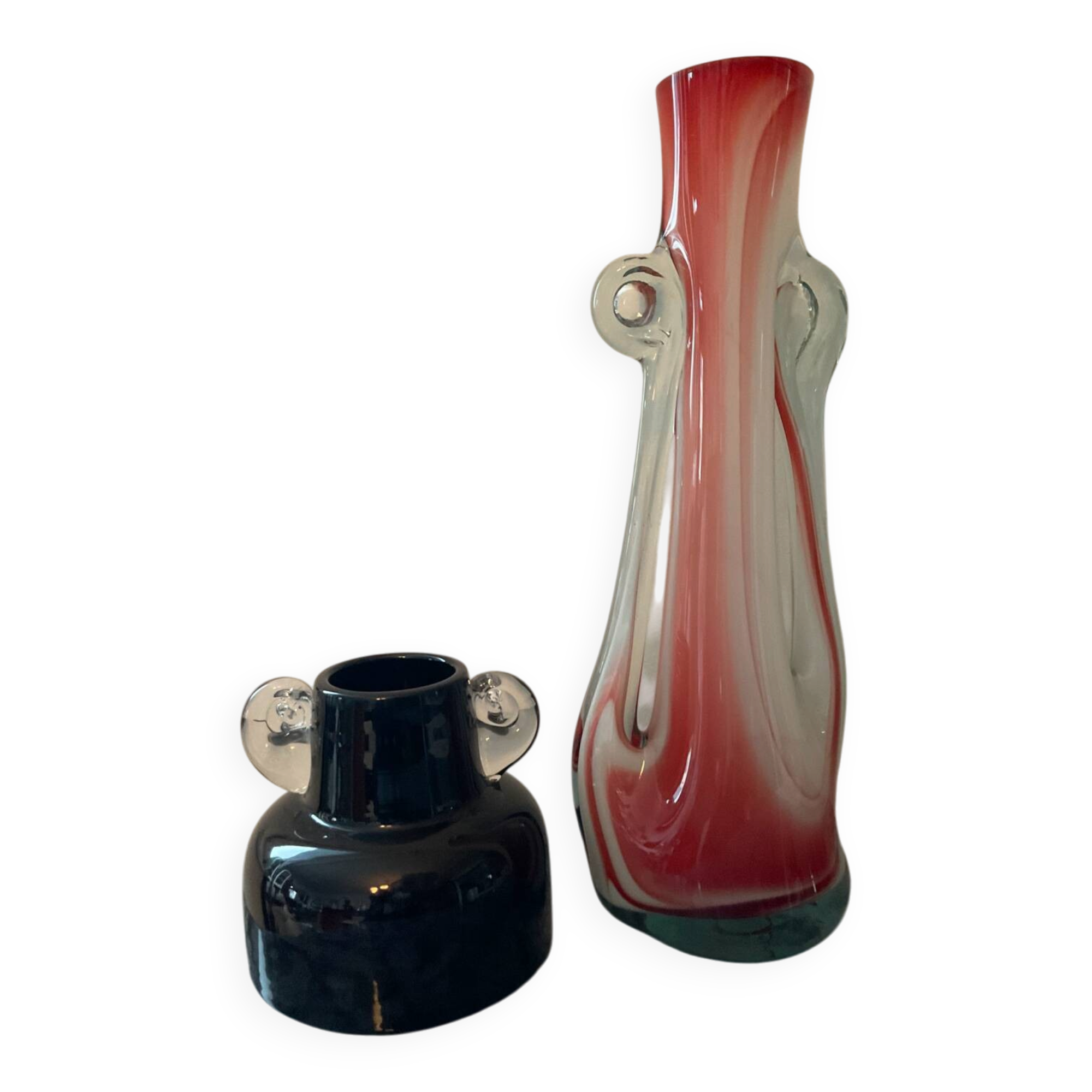 Two vintage ear vases made of Murano glass.