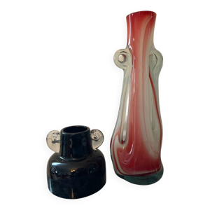 Duo de vases à oreilles - verre murano