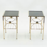 Pair pieces of gold metal glass opalin black 1960s