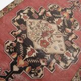 Tapis oriental vintage anatolien rouge bordeaux et noir, laine fait main