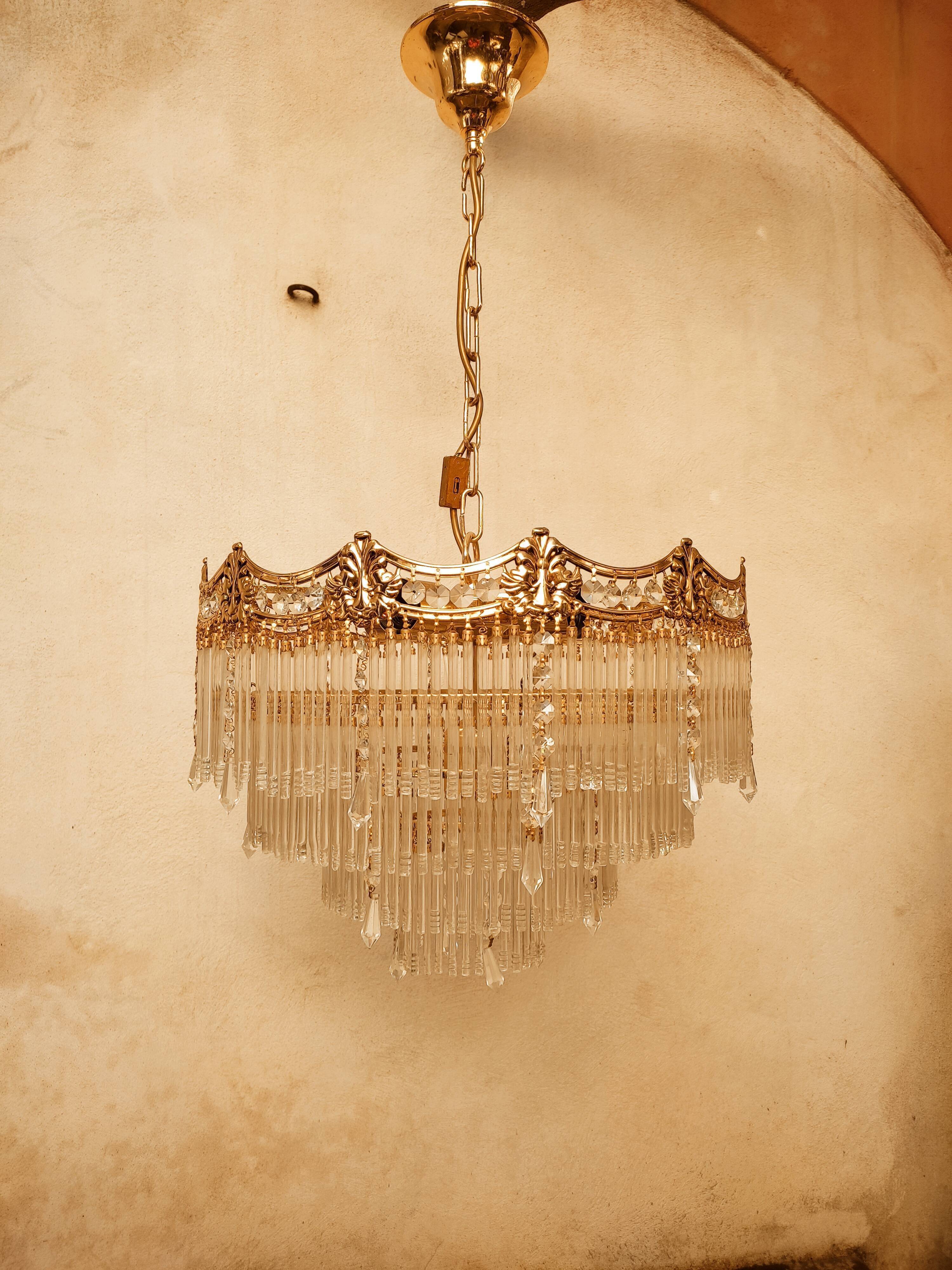 Glass and crystal waterfall chandelier