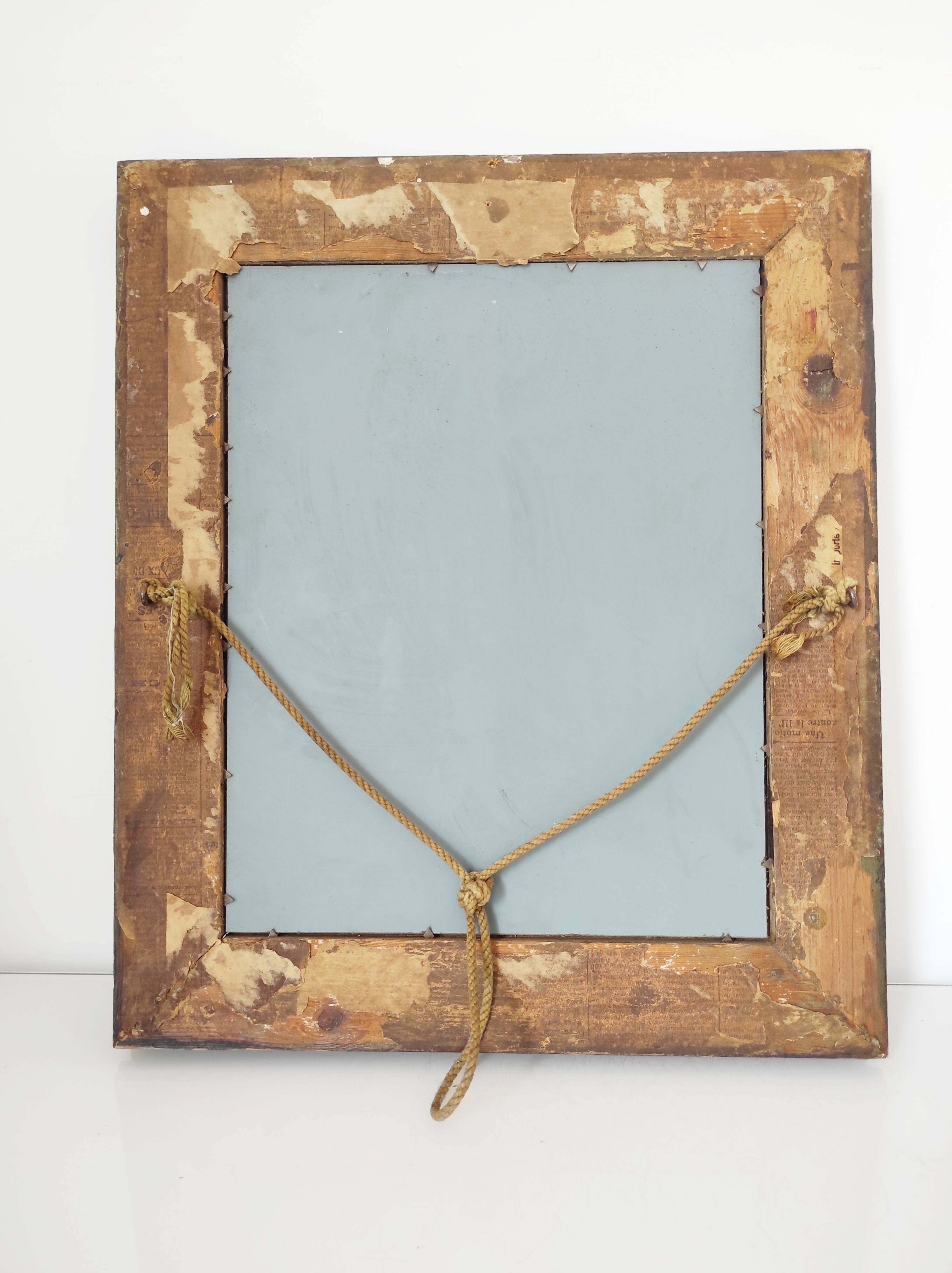 Wooden mirror, edge with embossed flowers 48 x 41 cm