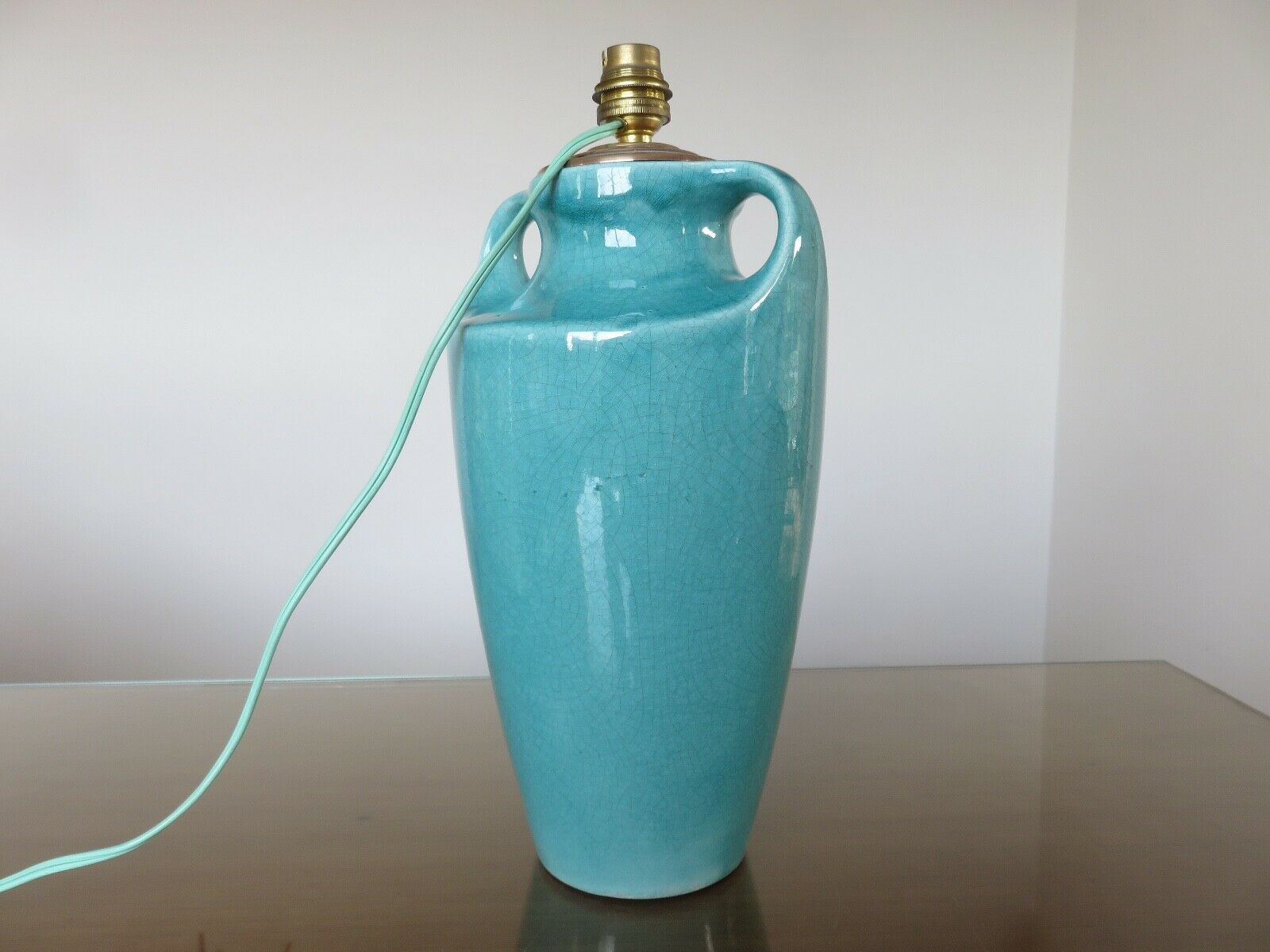 Turquoise cracked ceramic "amphora" lamp, numbered 50 60s