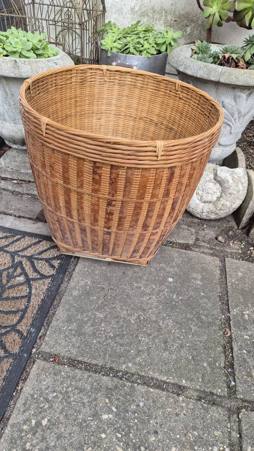 XL wicker and bamboo flowerpot 1960