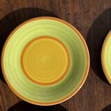 Set of 4 Italian ceramic plates in green, orange, and yellow splashes D20.