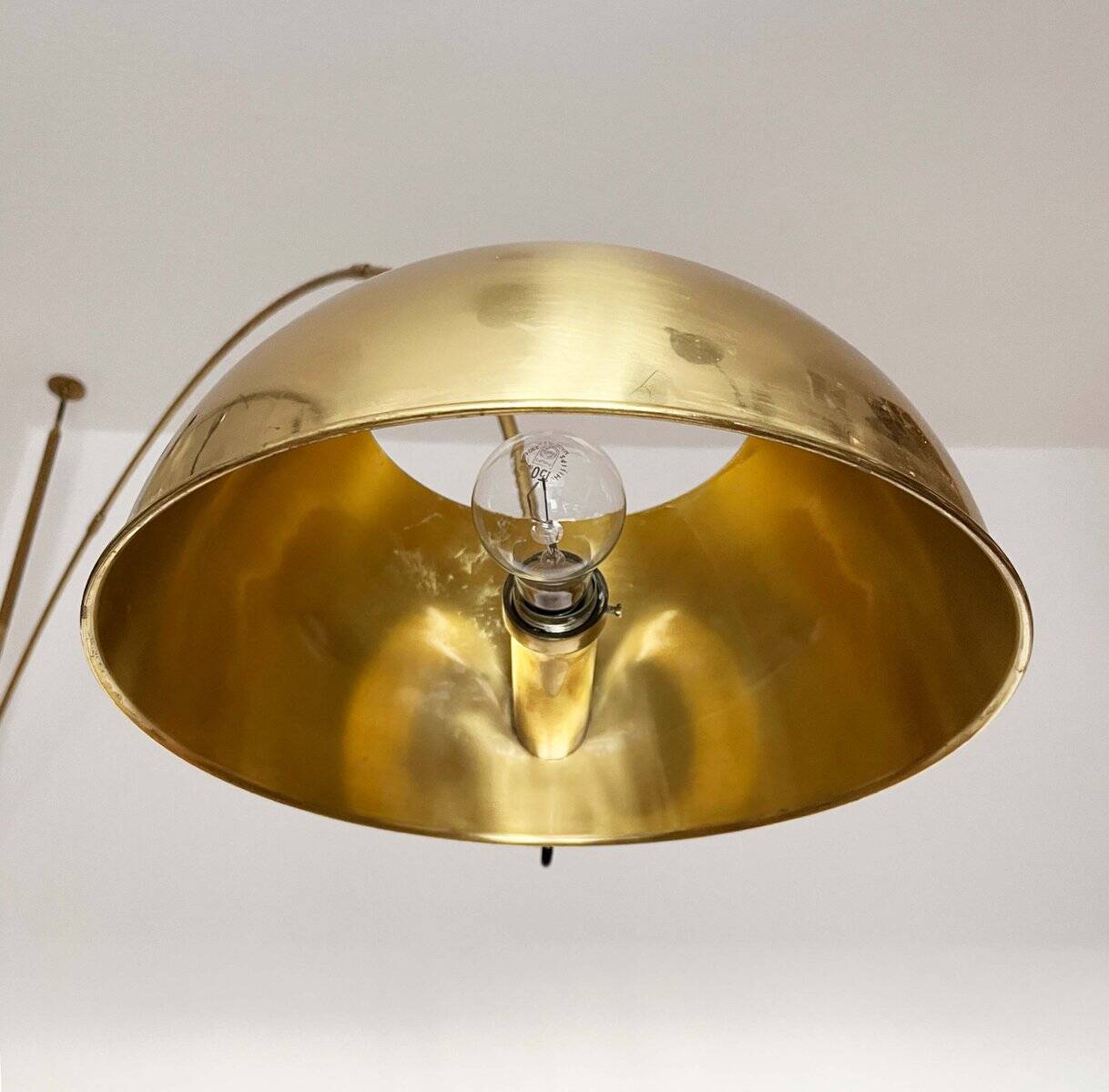 German Postmodern Vintage Brass Arc Floor Lamp with Clamp Rod attributed to Florian Schulz, 1970s